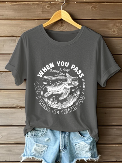 Women's When You Go Through Waters Printed Casual T-Shirt