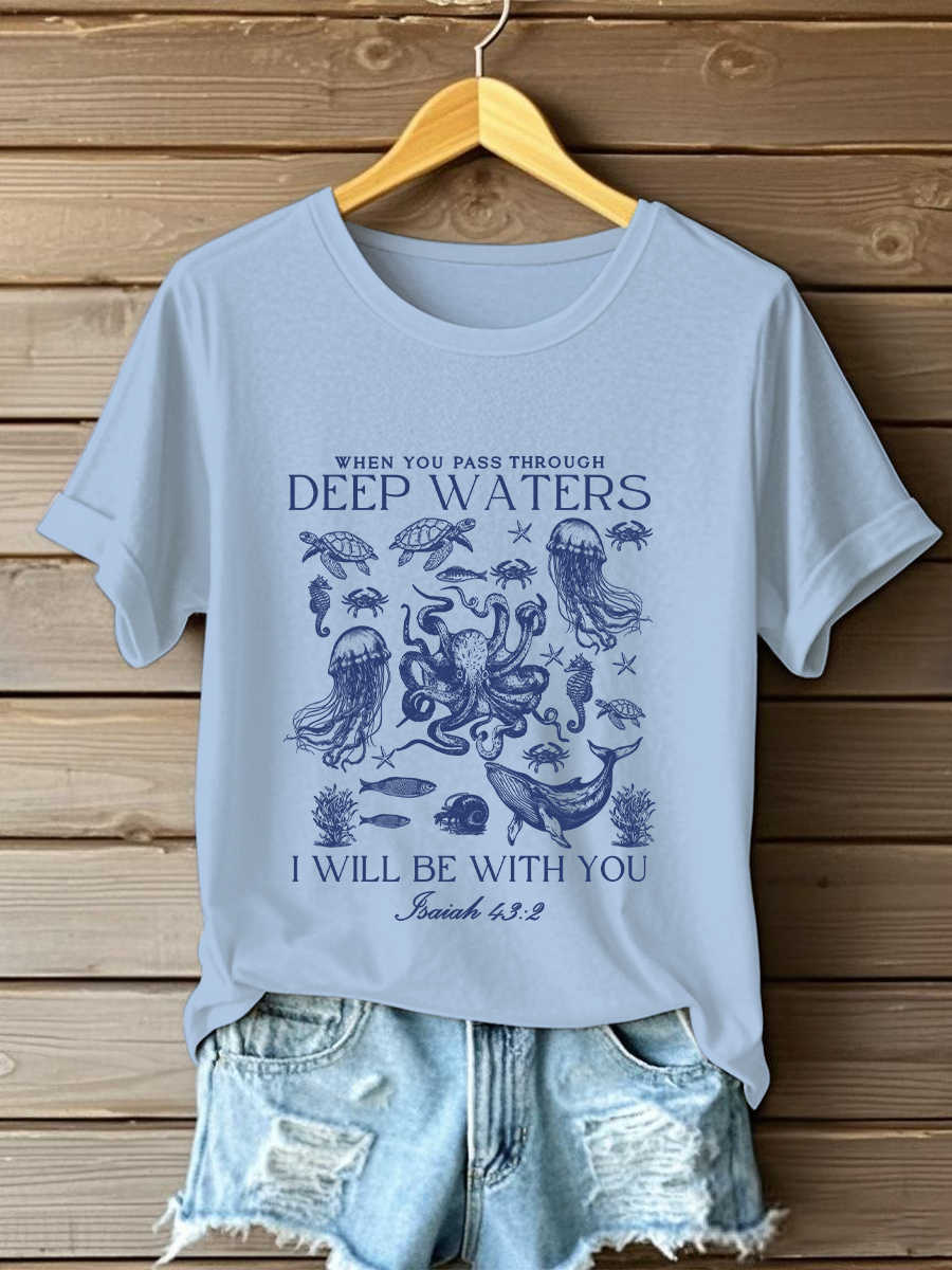 Women's When You Go Through Waters Printed Casual T-Shirt