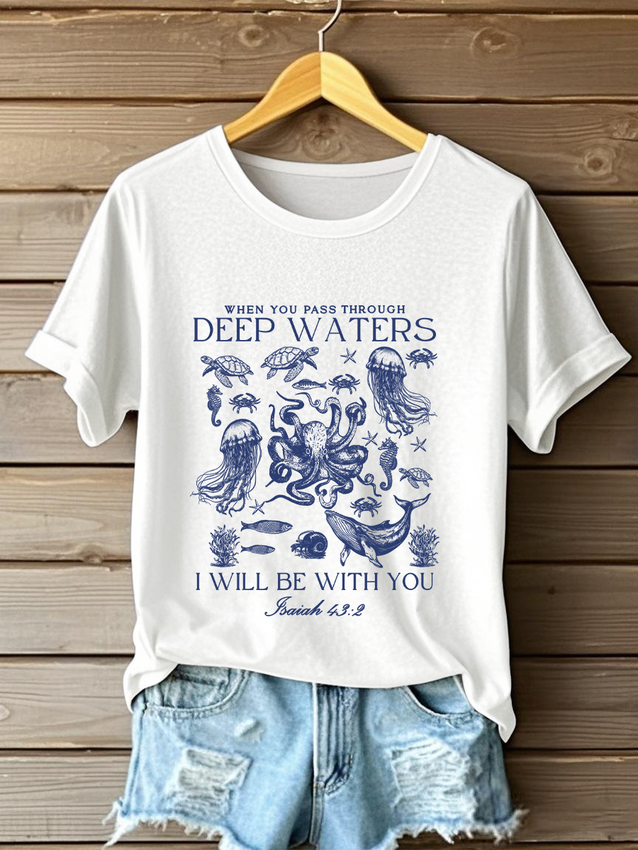 Women's When You Go Through Waters Printed Casual T-Shirt