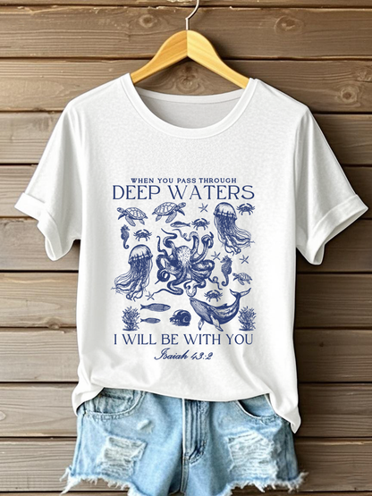 Women's When You Go Through Waters Printed Casual T-Shirt