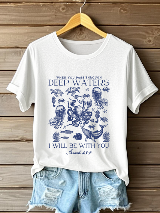 Women's When You Go Through Waters Printed Casual T-Shirt