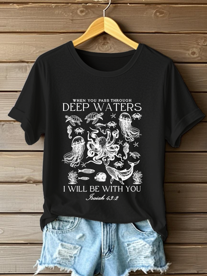 Women's When You Go Through Waters Printed Casual T-Shirt
