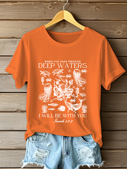 Women's When You Go Through Waters Printed Casual T-Shirt