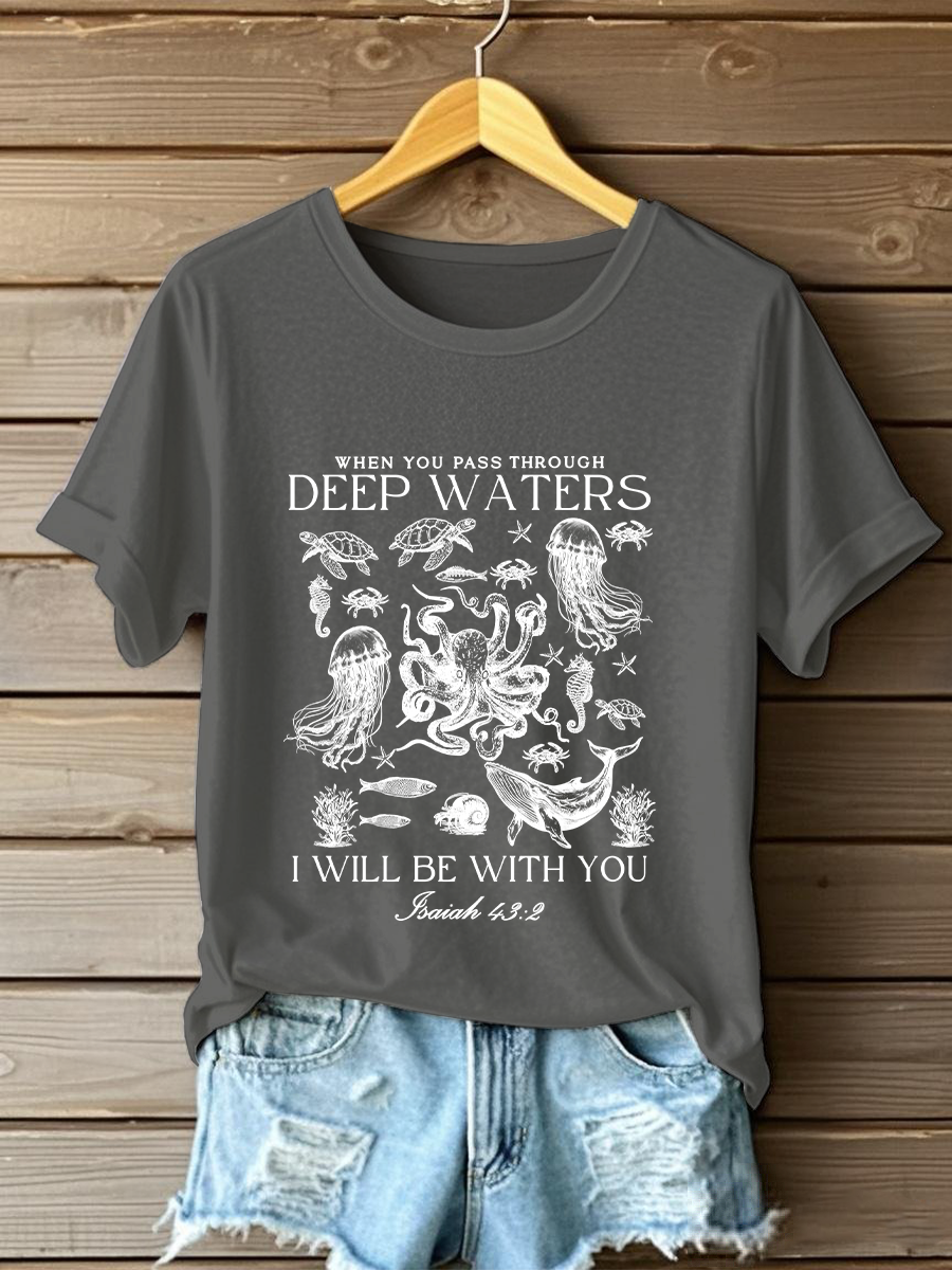 Women's When You Go Through Waters Printed Casual T-Shirt