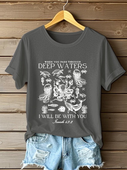 Women's When You Go Through Waters Printed Casual T-Shirt