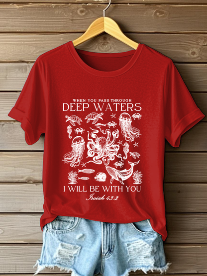 Women's When You Go Through Waters Printed Casual T-Shirt