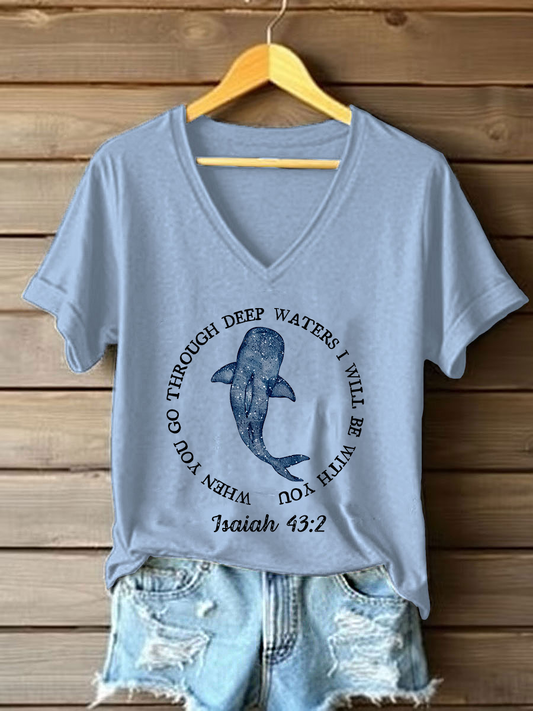 Women's When You Go Through Waters Printed Casual T-Shirt