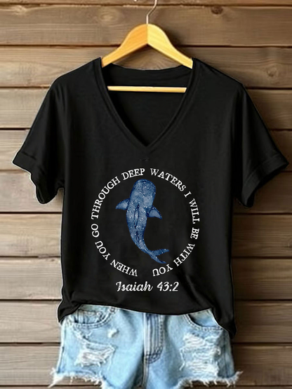 Women's When You Go Through Waters Printed Casual T-Shirt