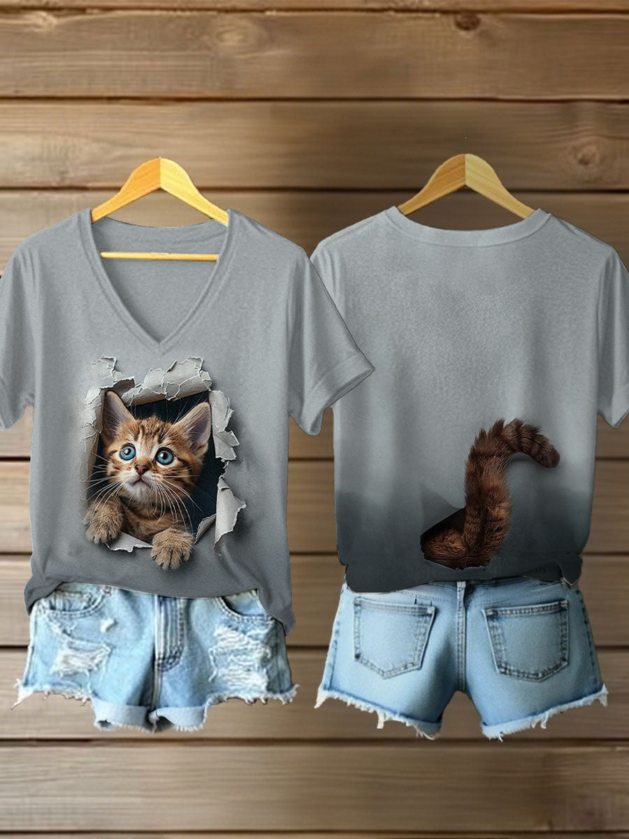 Women's Funny Cat Print Casual T-shirt