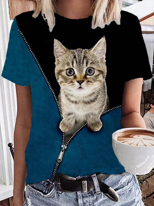 Women's Funny Cat Print T-Shirt