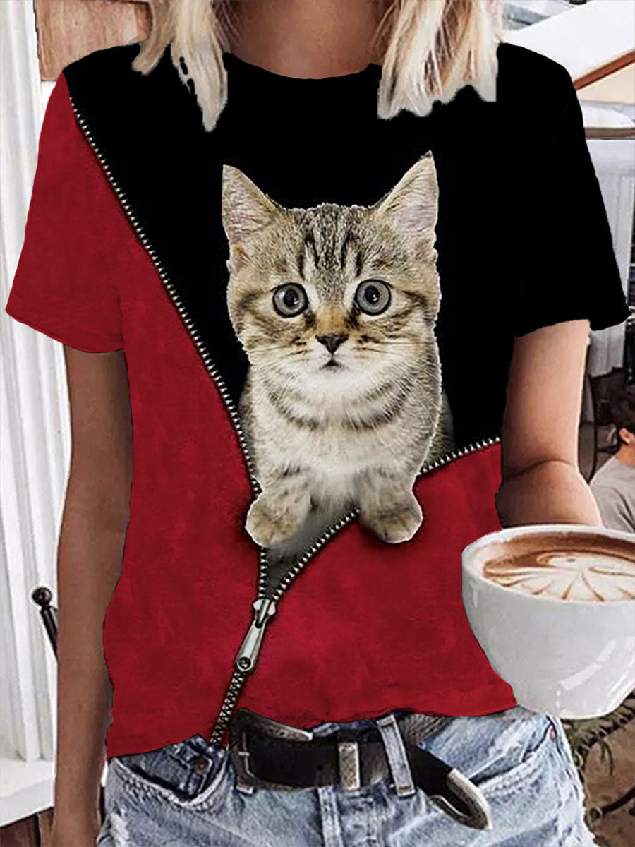 Women's Funny Cat Print T-Shirt