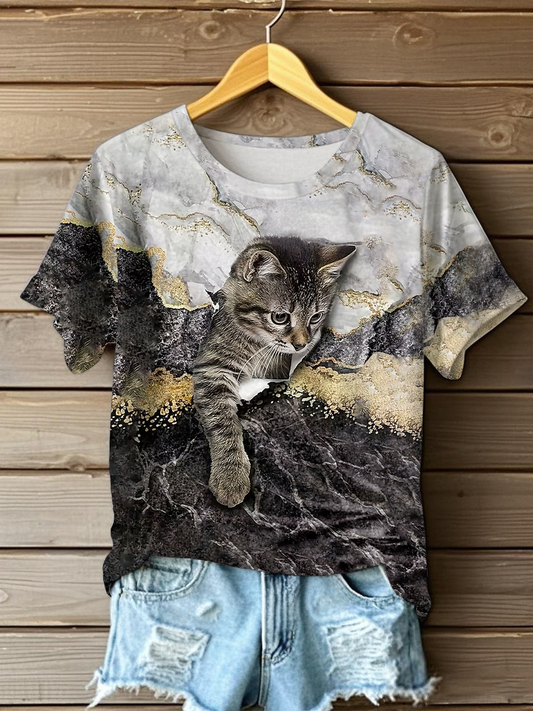 Women's Funny Cat Print T-Shirt