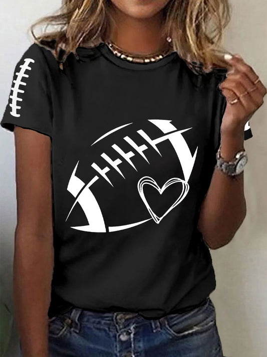 Women's Football Lover Football Heart O-neck Short-sleeved T-shirt