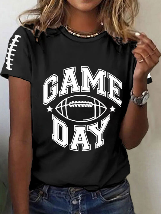 Women's Football Lover Game Day O-neck Short-sleeved T-shirt