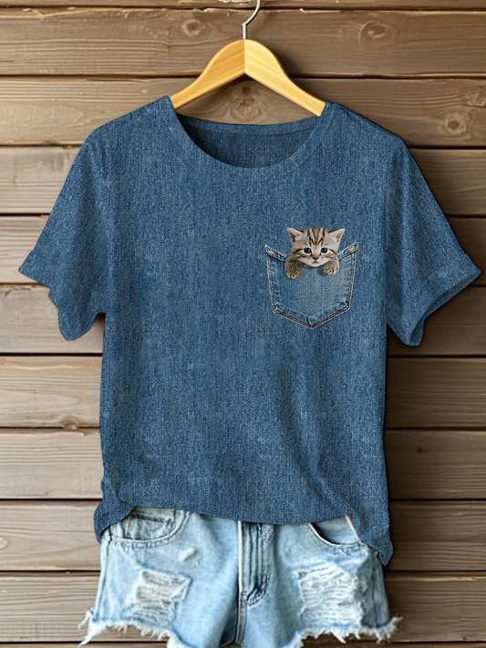 Women's Funny Cute Cat Print Short Sleeve T-Shirt