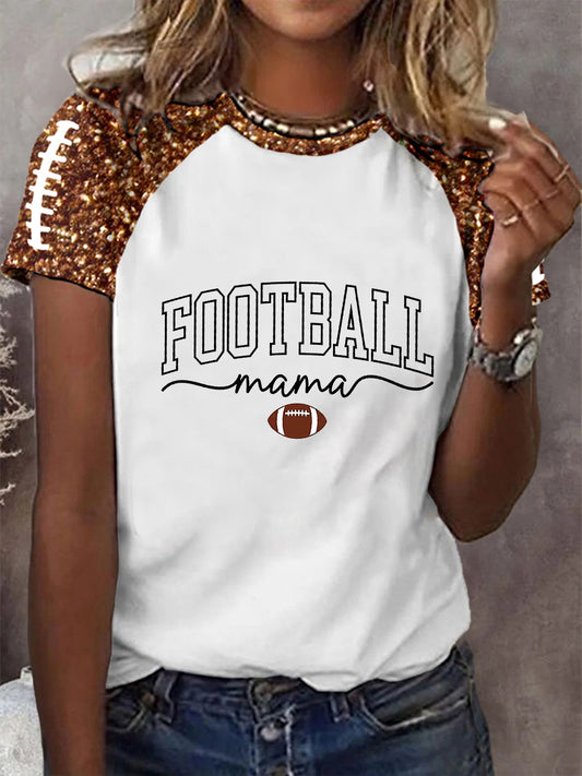 Women's Football Lover Football Mom O-neck Short-sleeved T-shirt