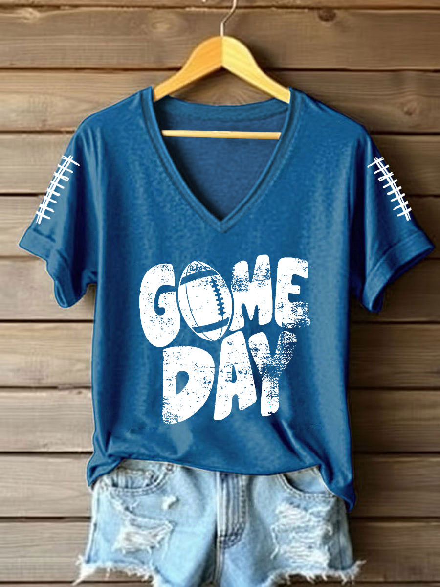 Women's Football Lover Game Day V-neck Short-sleeved T-shirt