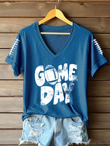 Women's Football Lover Game Day V-neck Short-sleeved T-shirt