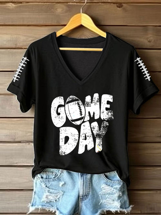 Women's Football Lover Game Day V-neck Short-sleeved T-shirt