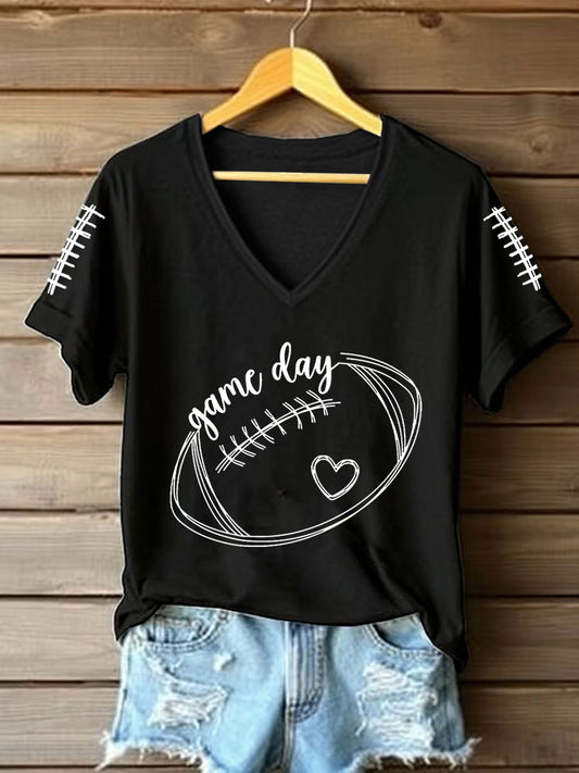 Women's Football Lover Game Day V-neck Short-sleeved T-shirt