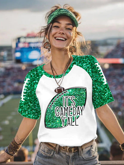 Women's It's Gameday Y'all Glitter Print Football Fans Gameday Casual Tee