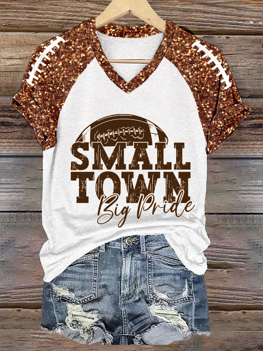 Women's Football Lover Small Town Big Pride V-neck Short-sleeved T-shirt