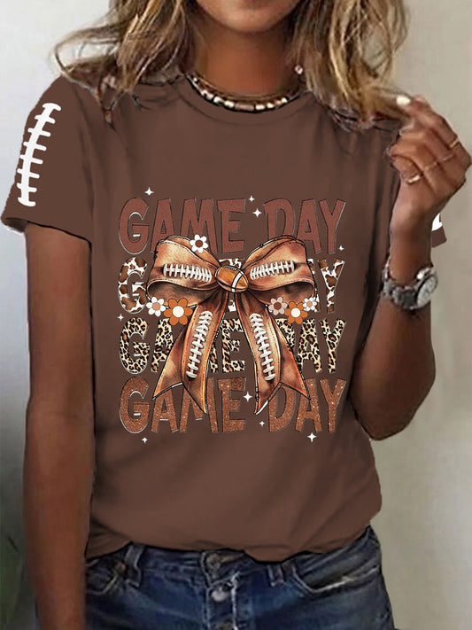 Women's Football Lover Game Day O-neck Short-sleeved T-shirt
