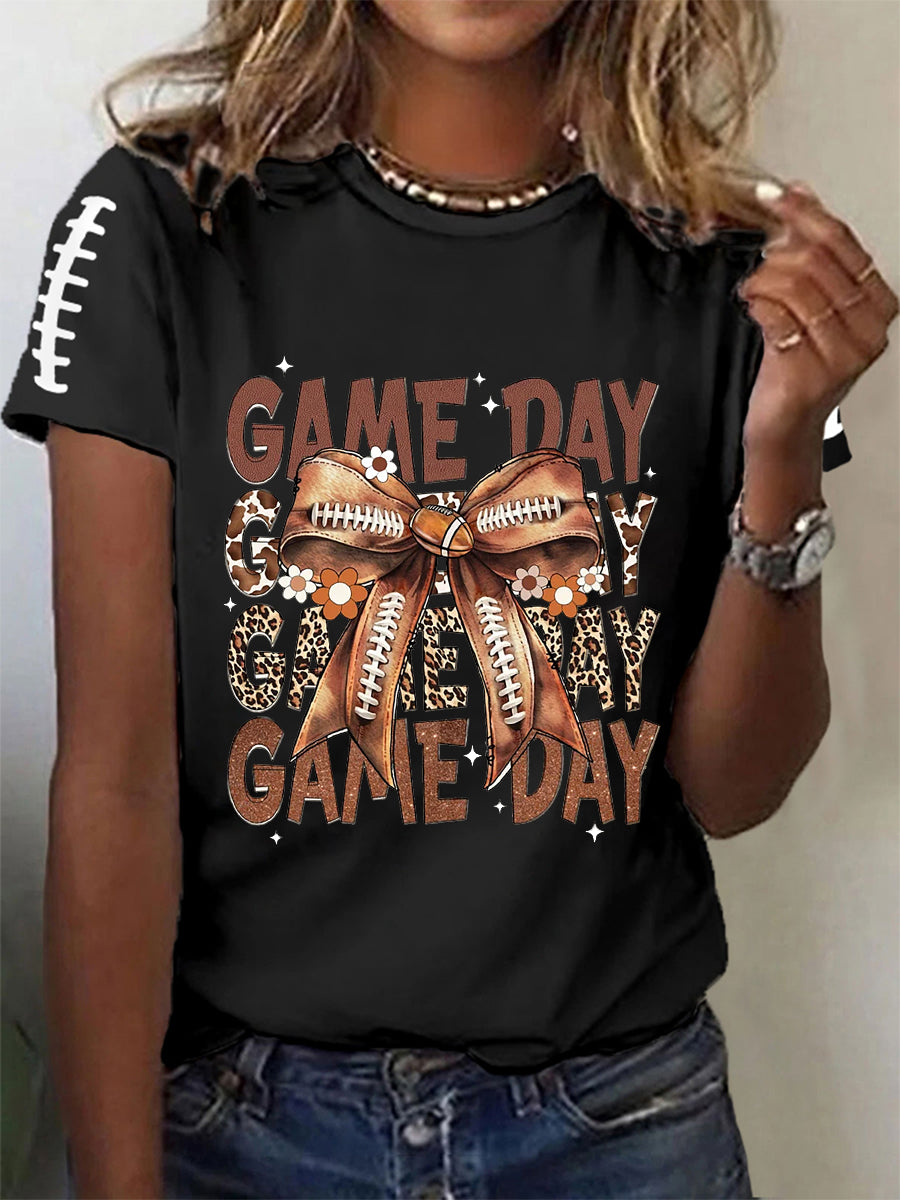 Women's Football Lover Game Day O-neck Short-sleeved T-shirt