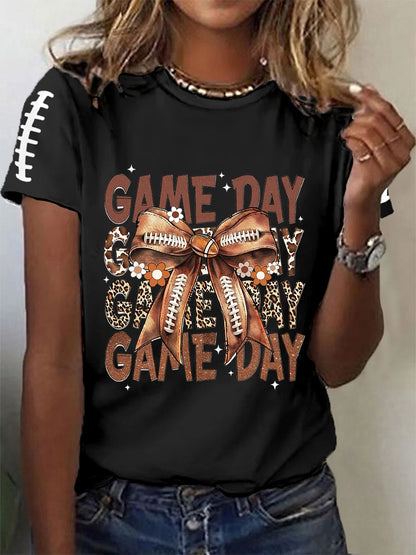 Women's Football Lover Game Day O-neck Short-sleeved T-shirt