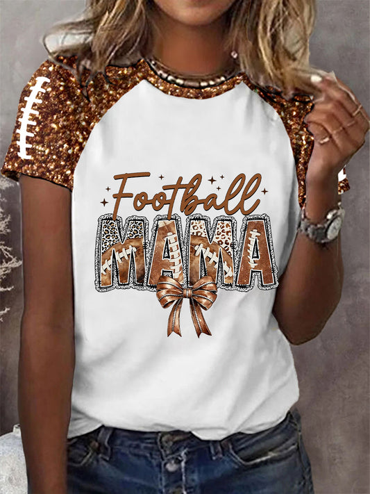 Women's Football Lover Footballl Mama O-neck Short-sleeved T-shirt