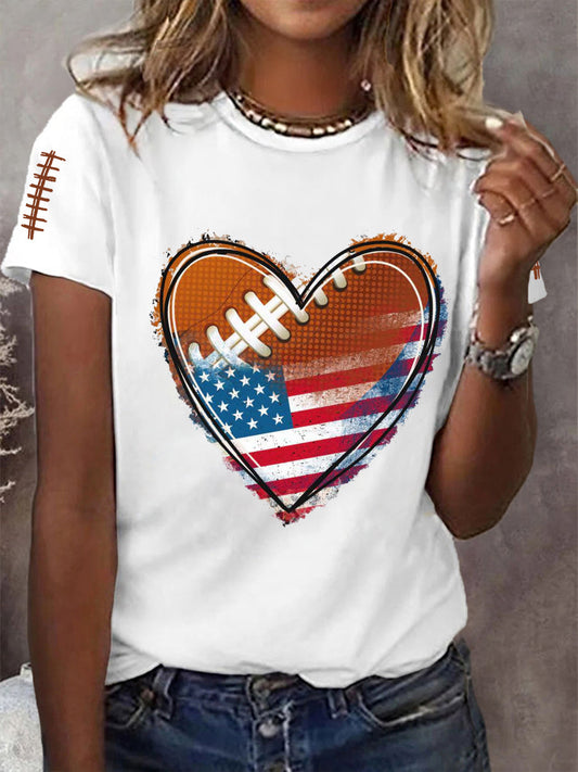 Women's Football Heart Football Lovers Gameday Casual Tee