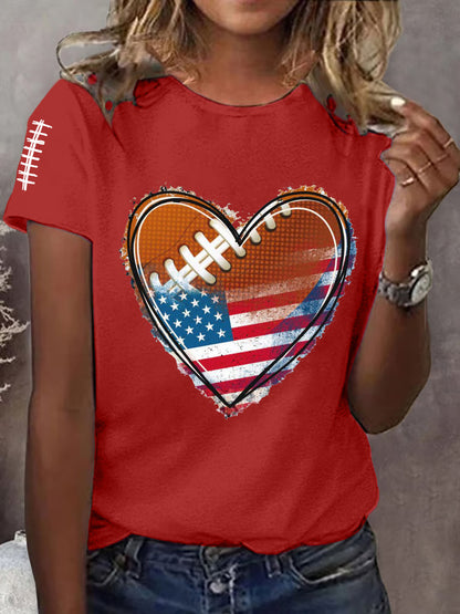 Women's Football Heart Football Lovers Gameday Casual Tee