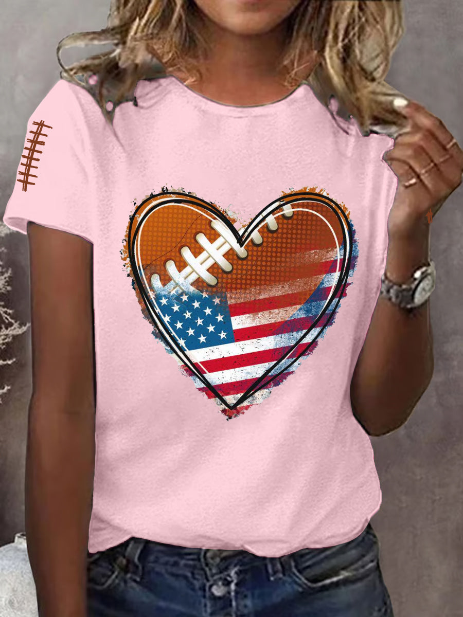 Women's Football Heart Football Lovers Gameday Casual Tee