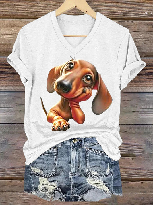 Women's Funny Dachshund Print Short Sleeve T-Shirt