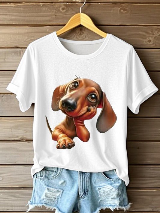 Women's Funny Dachshund Print Short Sleeve T-Shirt