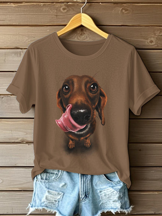Women's Funny Dachshund Print Short Sleeve T-Shirt