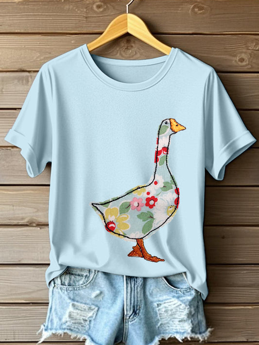Women's Funny Goose Pattern Patchwork Art T-Shirt