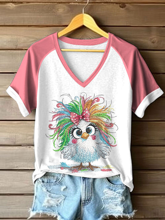 Women's Fun Chick Print V-Neck T-Shirts
