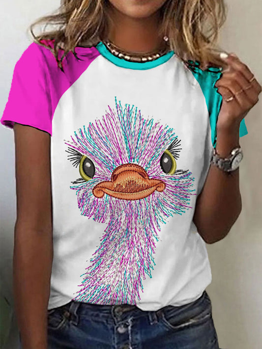 Women's ostrich print casual t-shirts