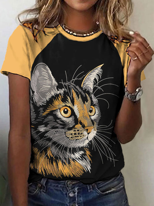 Women's cat print casual t-shirts