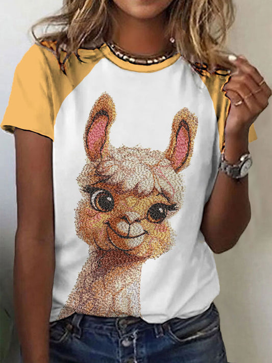 Women's alpaca print casual T-shirts