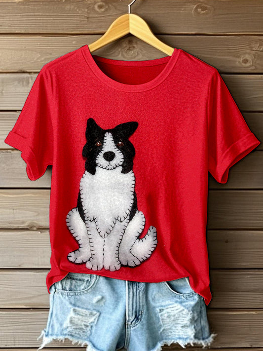 Women's Border Collie Felt Art T-Shirt