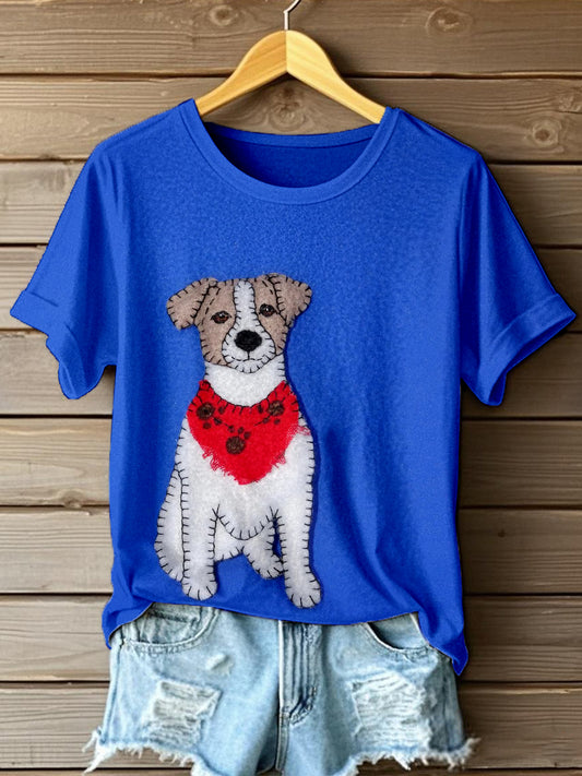 Women's Cute Dog Pattern Felt Art T-Shirt