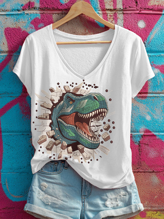 Women's Dinosaur print V-neck T-shirts