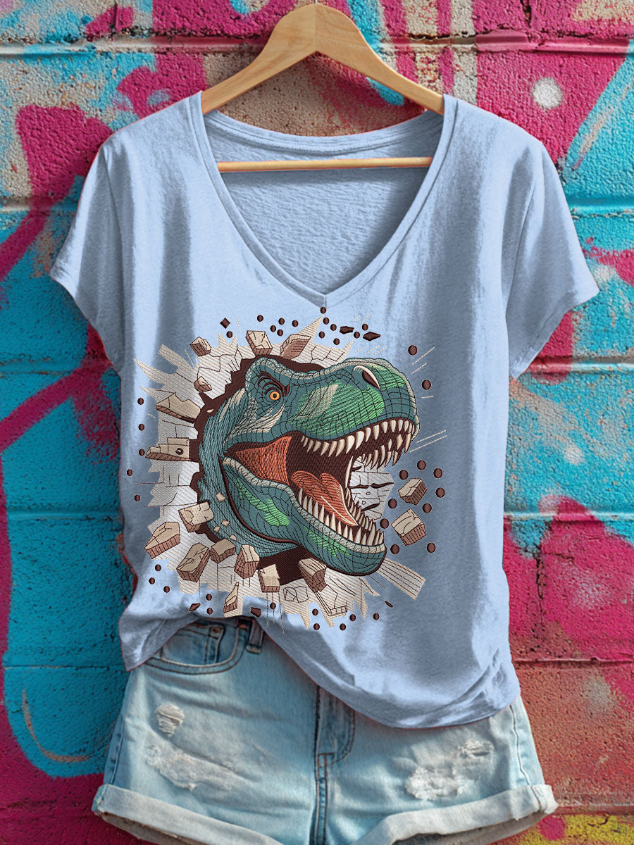 Women's Dinosaur print V-neck T-shirts