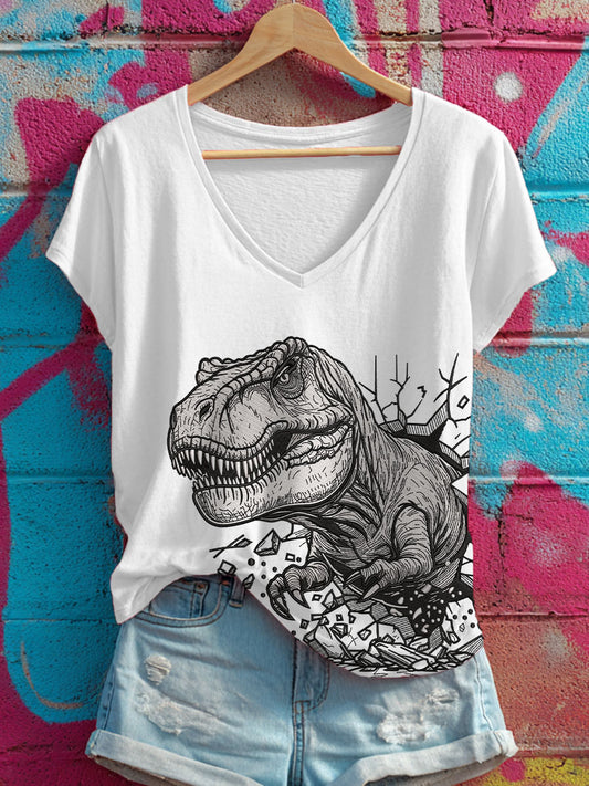 Women's Dinosaur print V-neck T-shirts