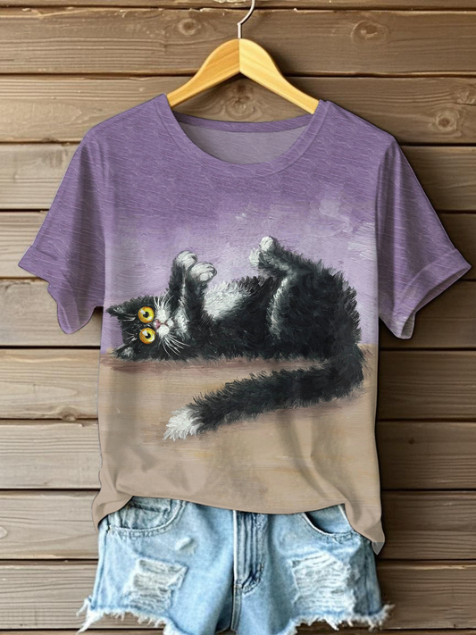 Women's Cat Art Print T-Shirt