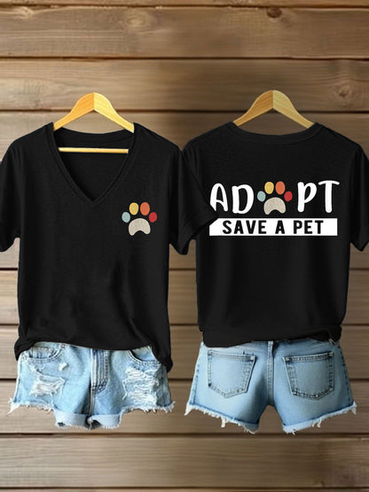 Women's adopt save a pet V-neck T-shirts