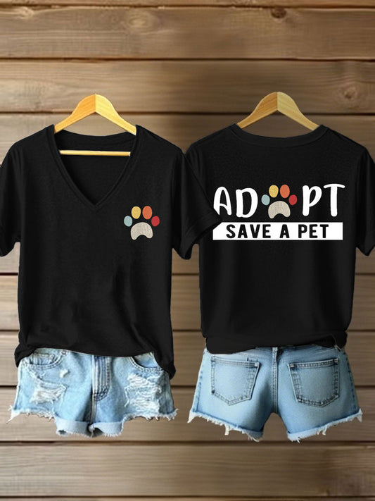 Women's adopt save a pet V-neck T-shirts