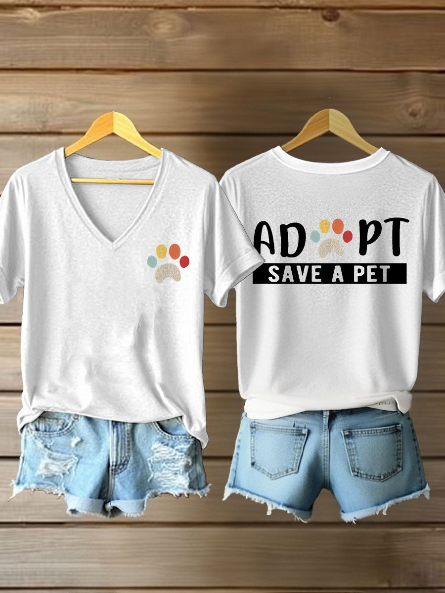 Women's adopt save a pet V-neck T-shirts